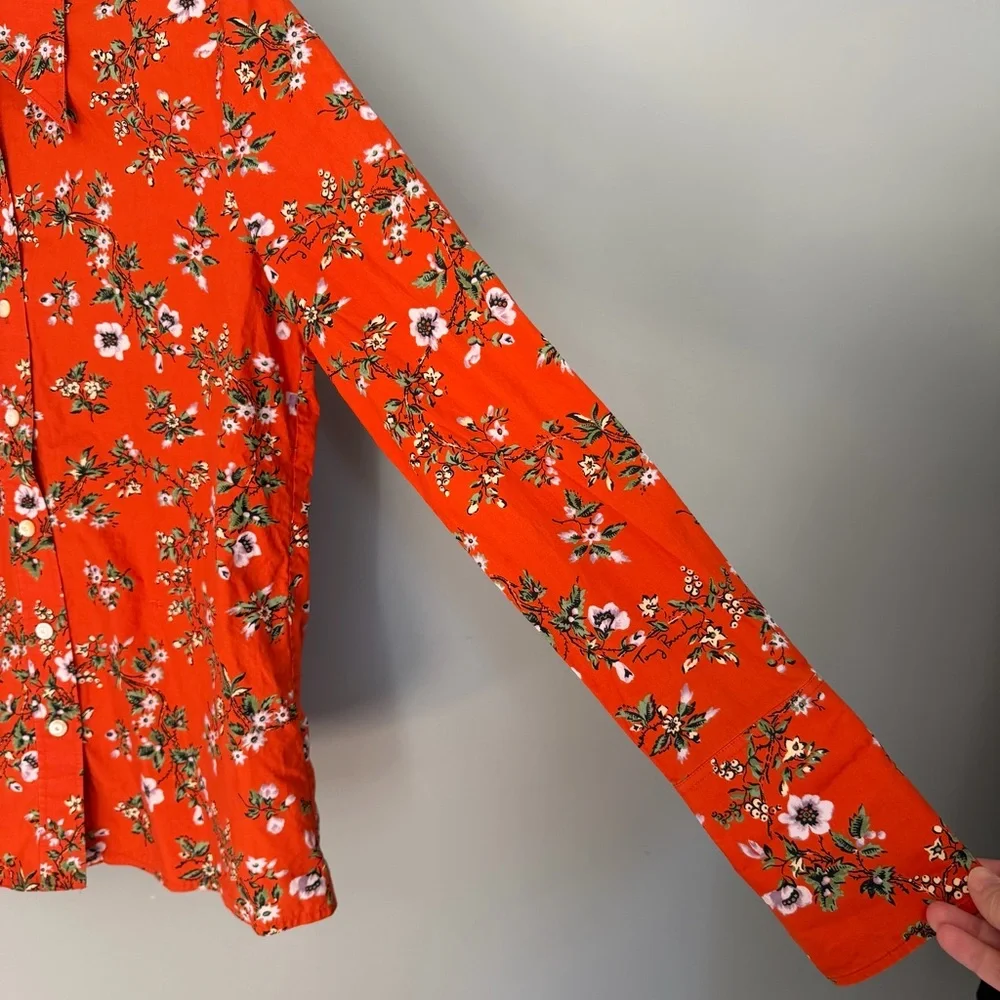 Tory Burch 100% Cotton Orange Floral Classic Oxford Button Down Shirt - Picture 8 of 17